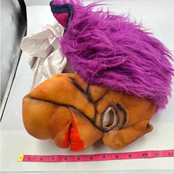 Vintage Scary Upside Down Nose Purple Hair Latex Mask Halloween Costume Creepy - Picture 5 of 8